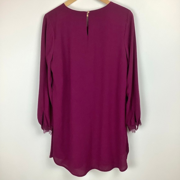 A New Day Women's Merlot Chiffon Lace Long Sleeve Shift Dress Size XS - Picture 2 of 7
